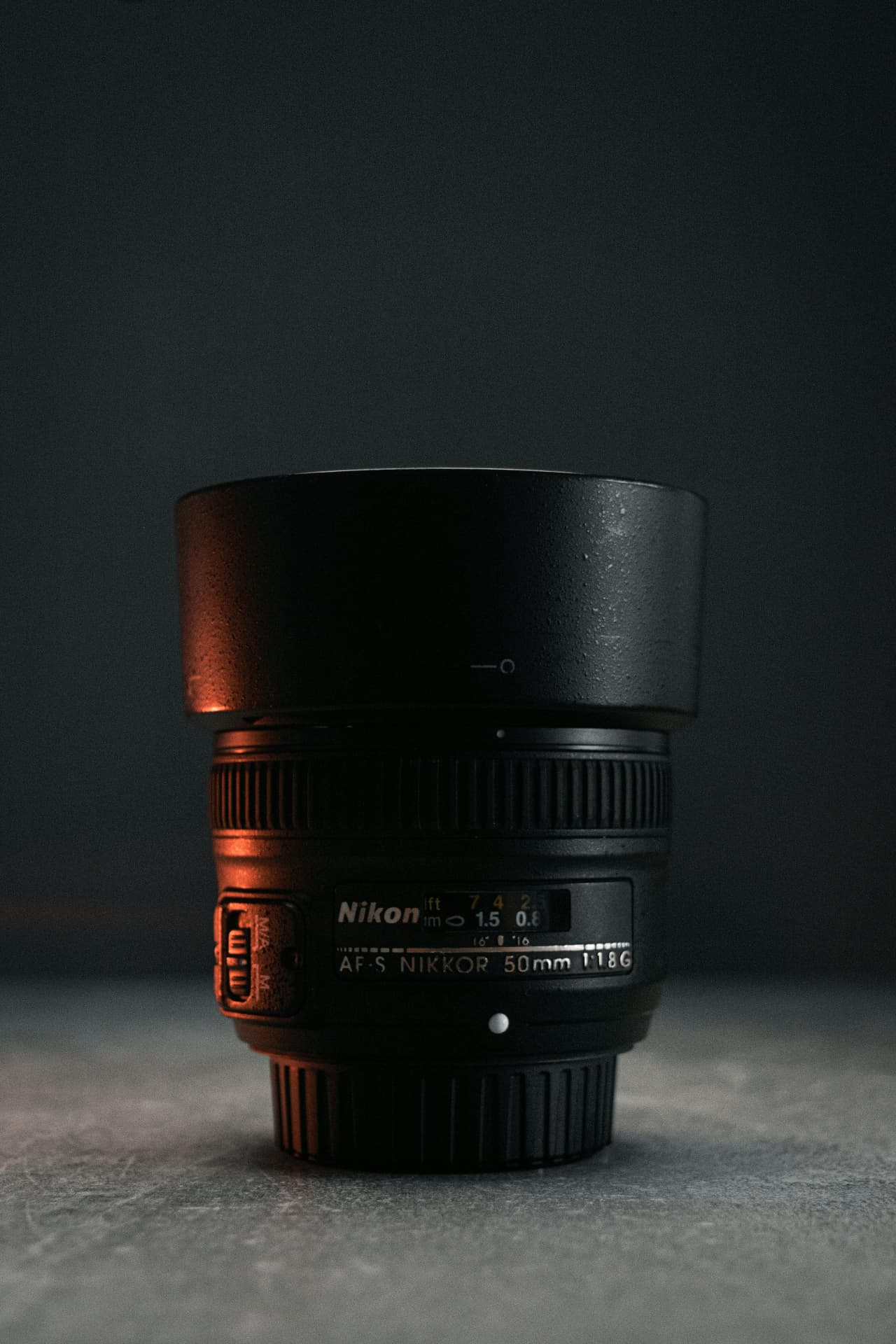 Cinema prime lens on a dark surface